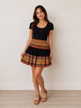 Boho Elephant Print Elastic Waist Short Skirt